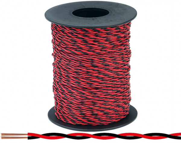 210-10-100 - Zwillingslitze 0,04 mm² / 100 m Spule rot-schwarz